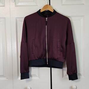 Topshop Women's Dark Mauve  & Black Bat Wing Sleeve Full Zip Jacket Size 2